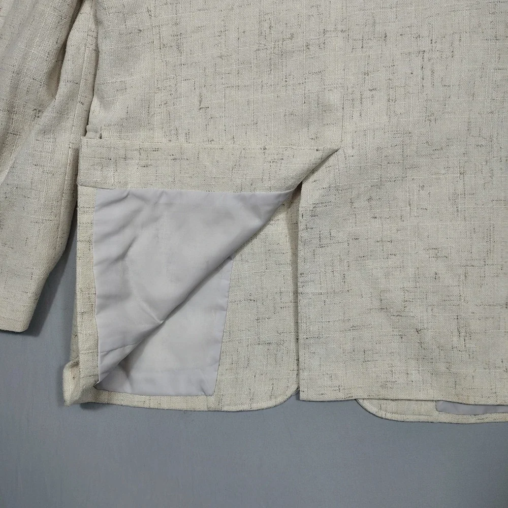 Jordache Blazer Mens L Linen Blend Two-Button Sport Coat Beige Textured